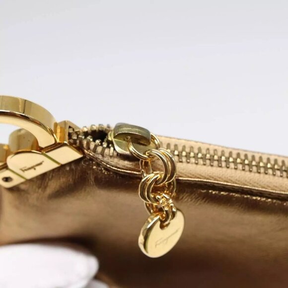 Salvatore Ferragamo Gancini Coin Purse Leather Gold Auth - Picture 6 of 16